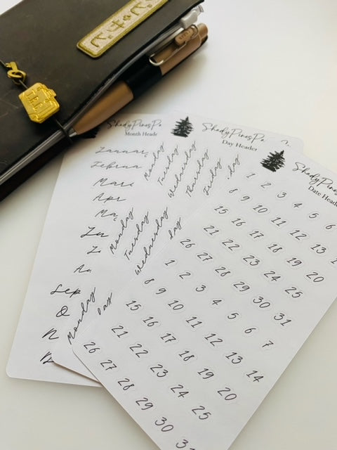 Initial Date Cursive Month, Day & Date Headers - Script Font – shadypinespaperco